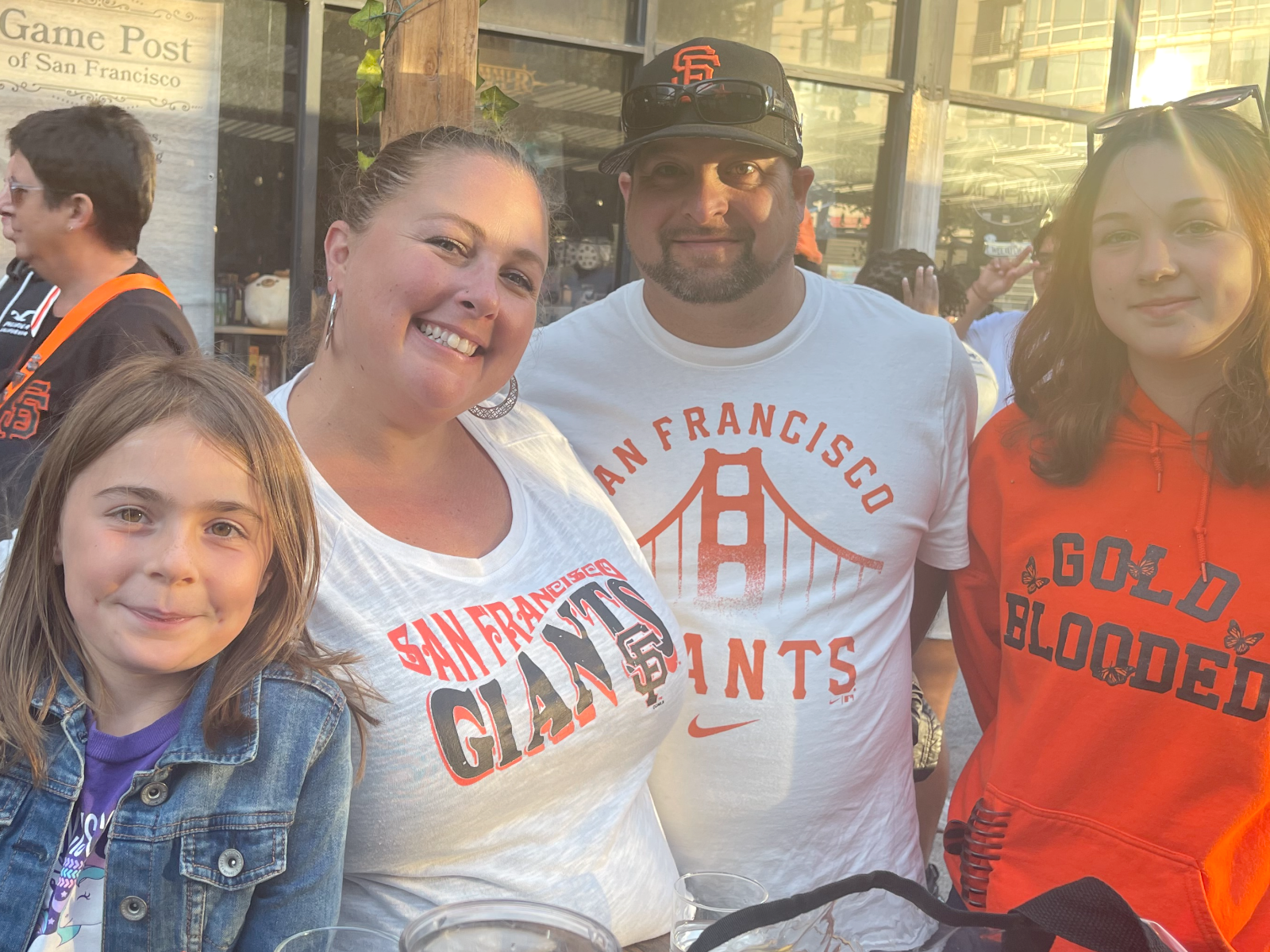 Katy Bradley with her husband Denis and their daughters at a Giants game